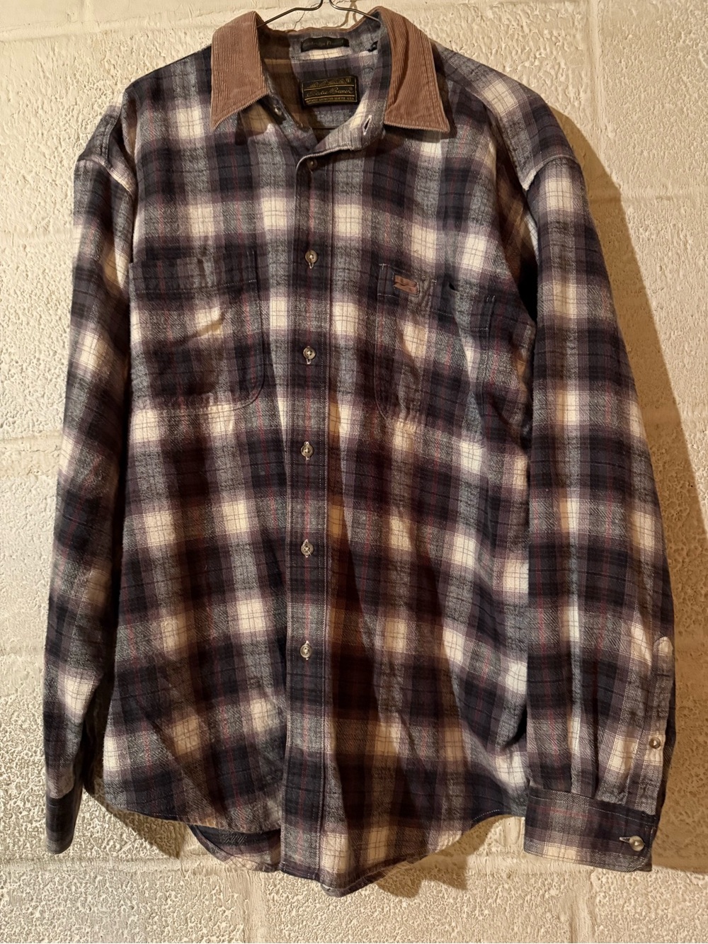 Eddie Bauer Vintage Bainbridge Plaid Flannel Shirt with Corduroy Collar